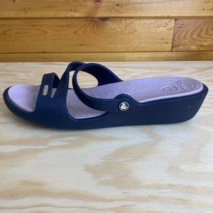 (3/$30) Crocs Womens Shoes Sandals Wedge Blue Purple Size US 9